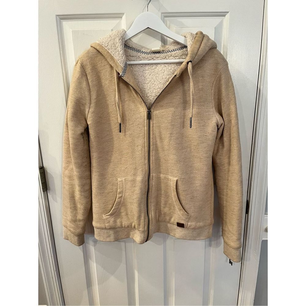 Roxy Tan Fleece Lined Full Zip Hoodie sz L